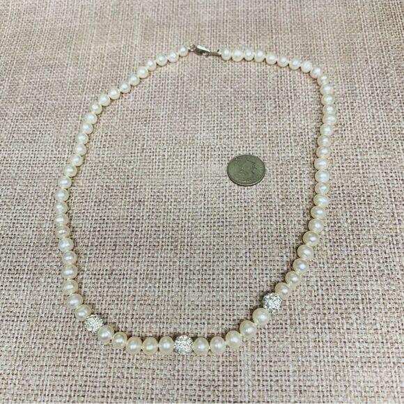 IPS Sterling Silver Genuine Pearl and Crystal Bead Necklace - Picture 1 of 3